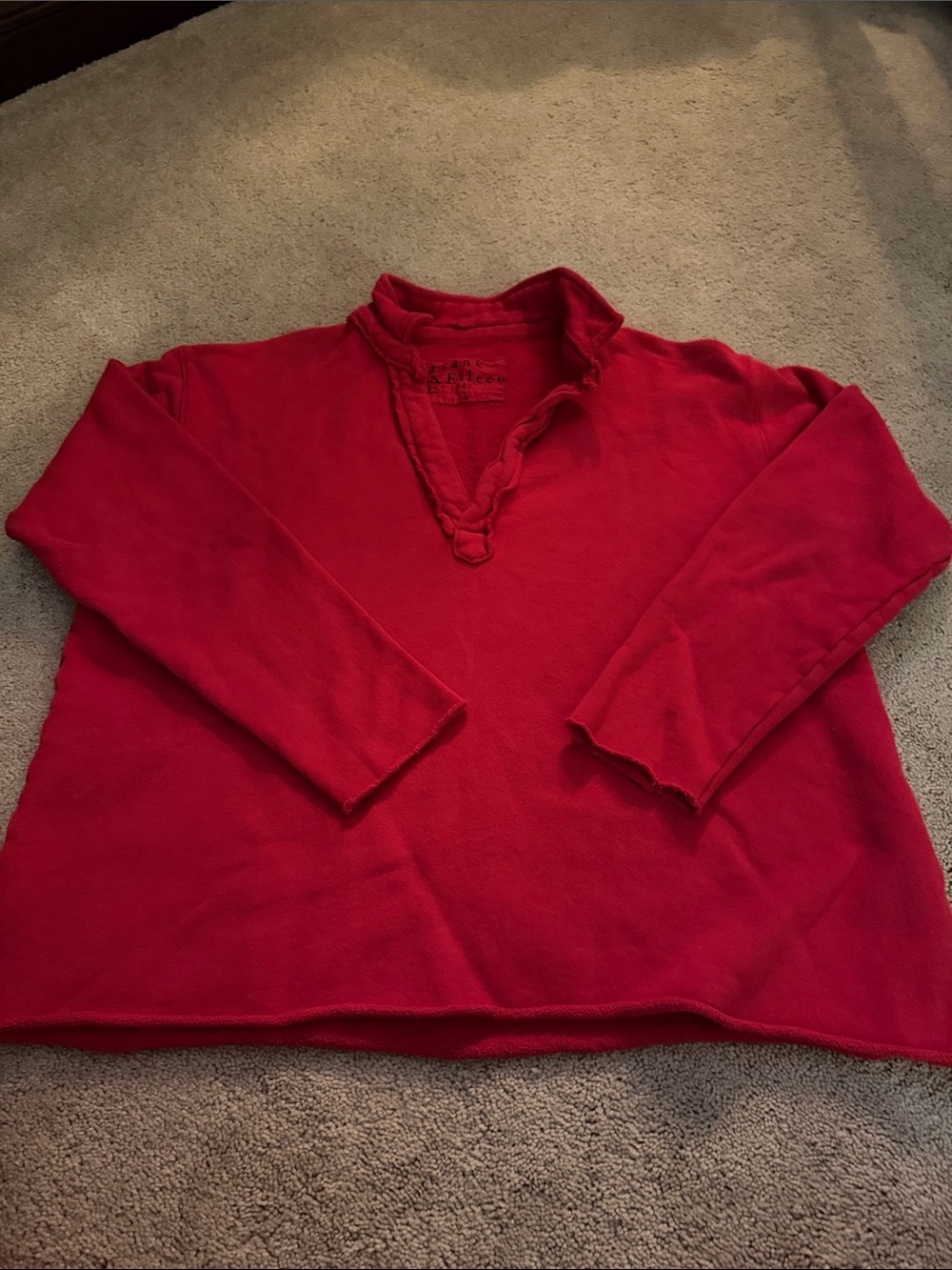 Frank & Eileen Patrick Popover Henley Sweatshirt Shirt V-neck Collared Red L